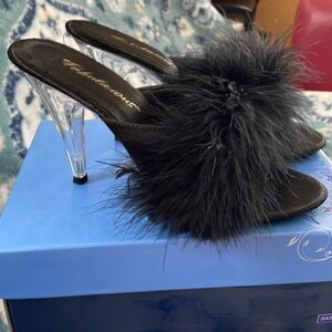 NIB Fabulicious Black marabou heels
